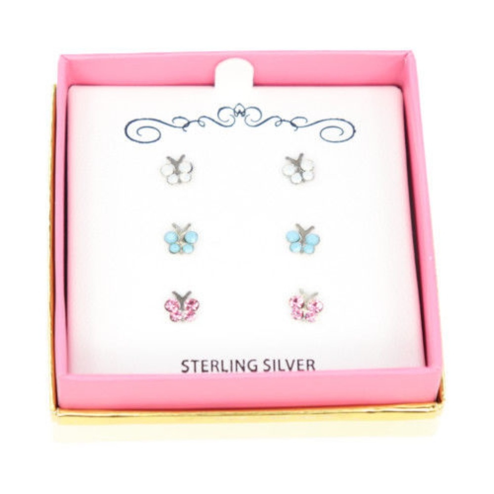 Sterling Silver Tri-Color Butterfly Studs